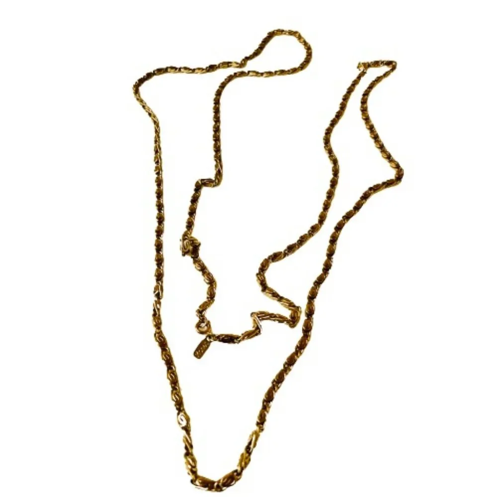 Monet Vintage Gold Tone Chain Necklace Paperclip Fancy Signed Extra Long